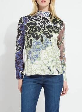 NEW LYSSE seraphina mock neck blouse in antique garden